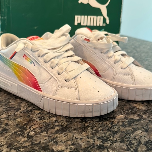 Puma call star rainbow White and Rainbow Sneakers with Platform Sole EUC 8.5 - Picture 3 of 14